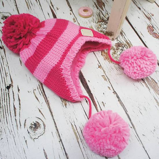 Picture of pink stripe bobble hat small